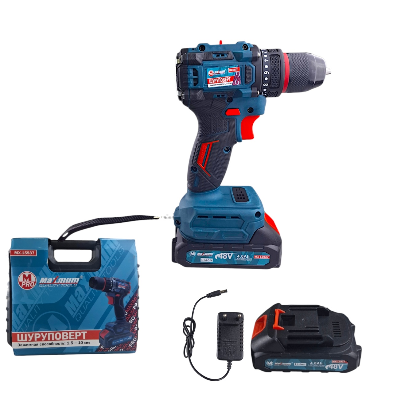 Шуруповерт аккумуляторный 48 V, бесщеточный, кейс, "MAXIMUM" MX 15937 оптом